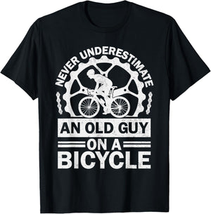 Never Underestimate An Old Guy On A Bicycle Funny Cycling T-Shirt - T-Shirt | Black