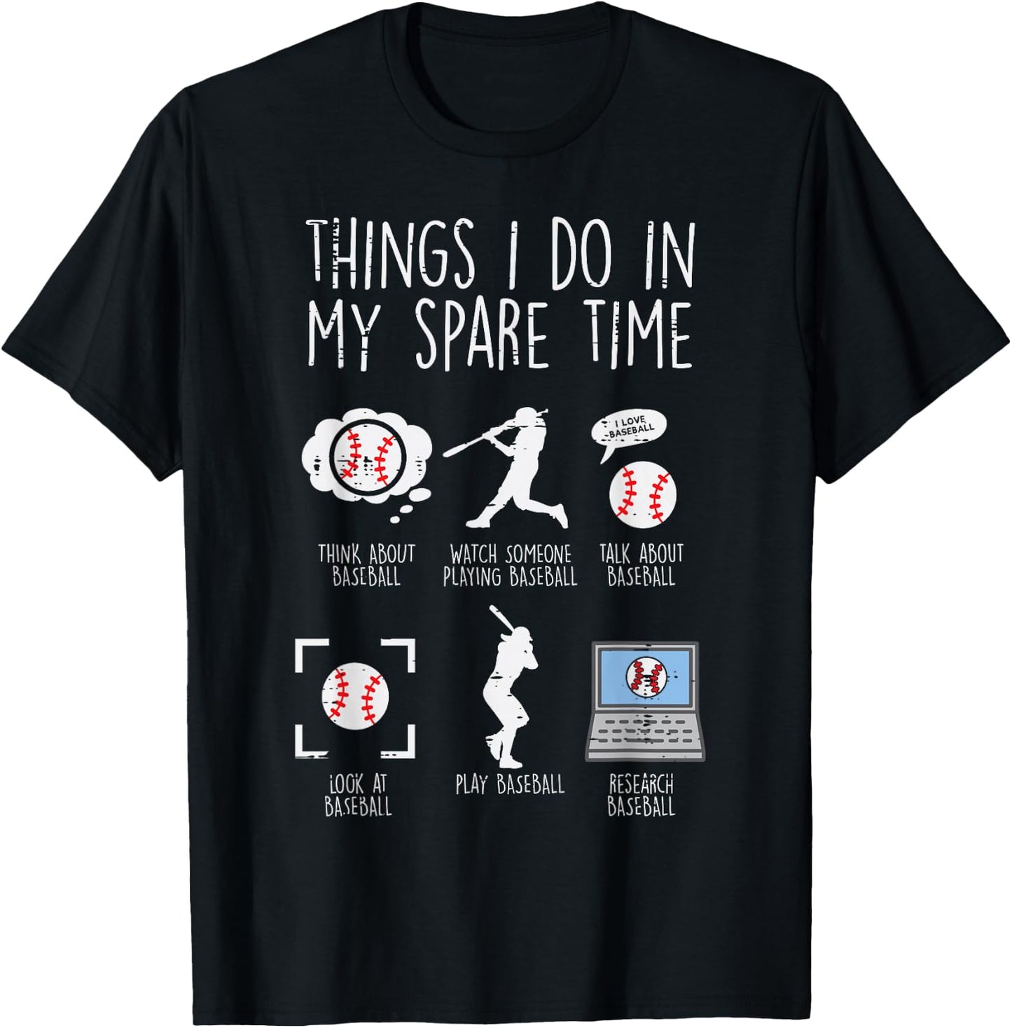 Things I Do Spare Time Baseball Funny Player Men Women Kids T-Shirt - T-Shirt | Black
