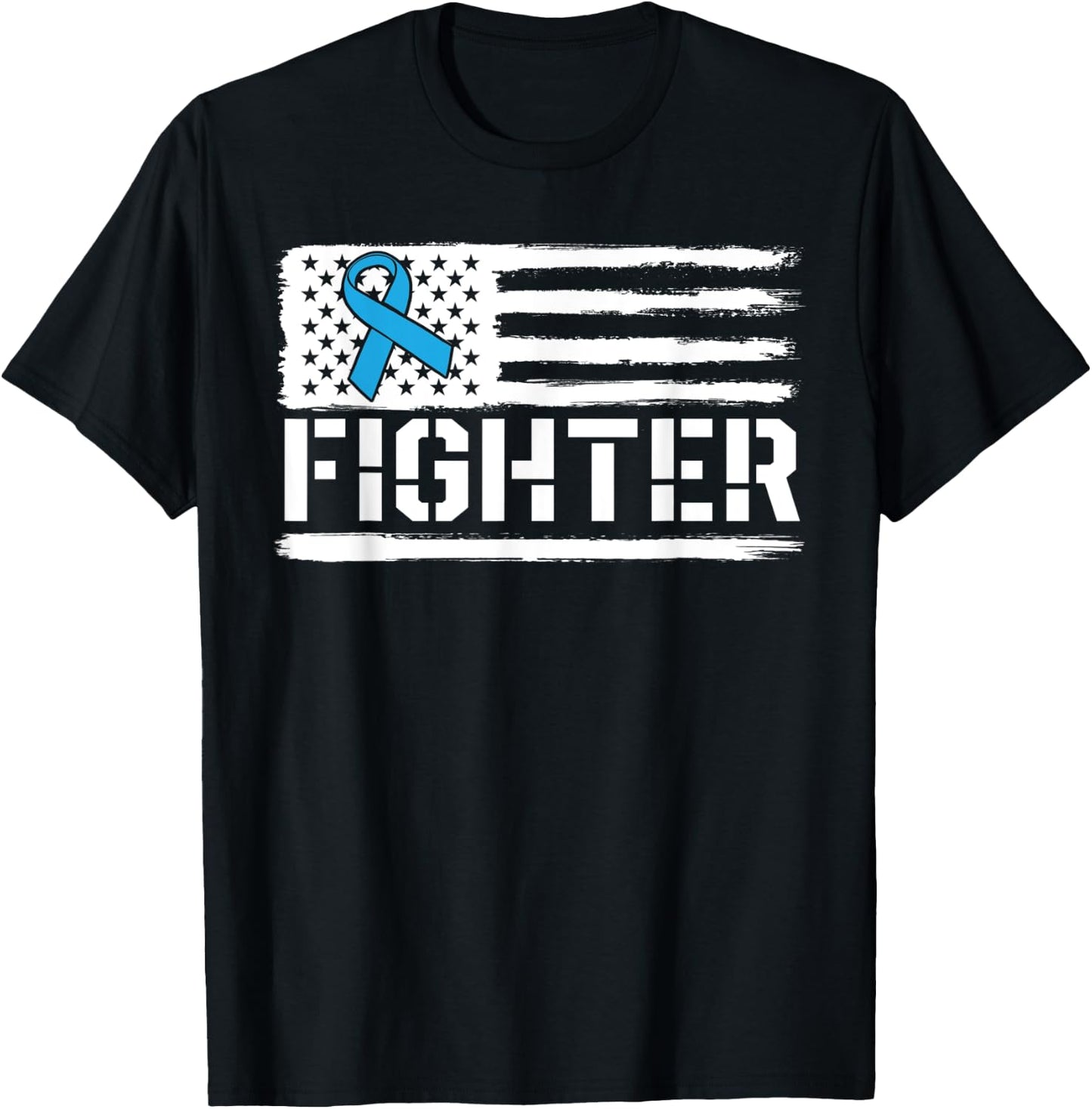 Prostate Cancer Fighter Blue American Flag Awareness Ribbon Women Kids Men T-Shirt - T-Shirt | Black