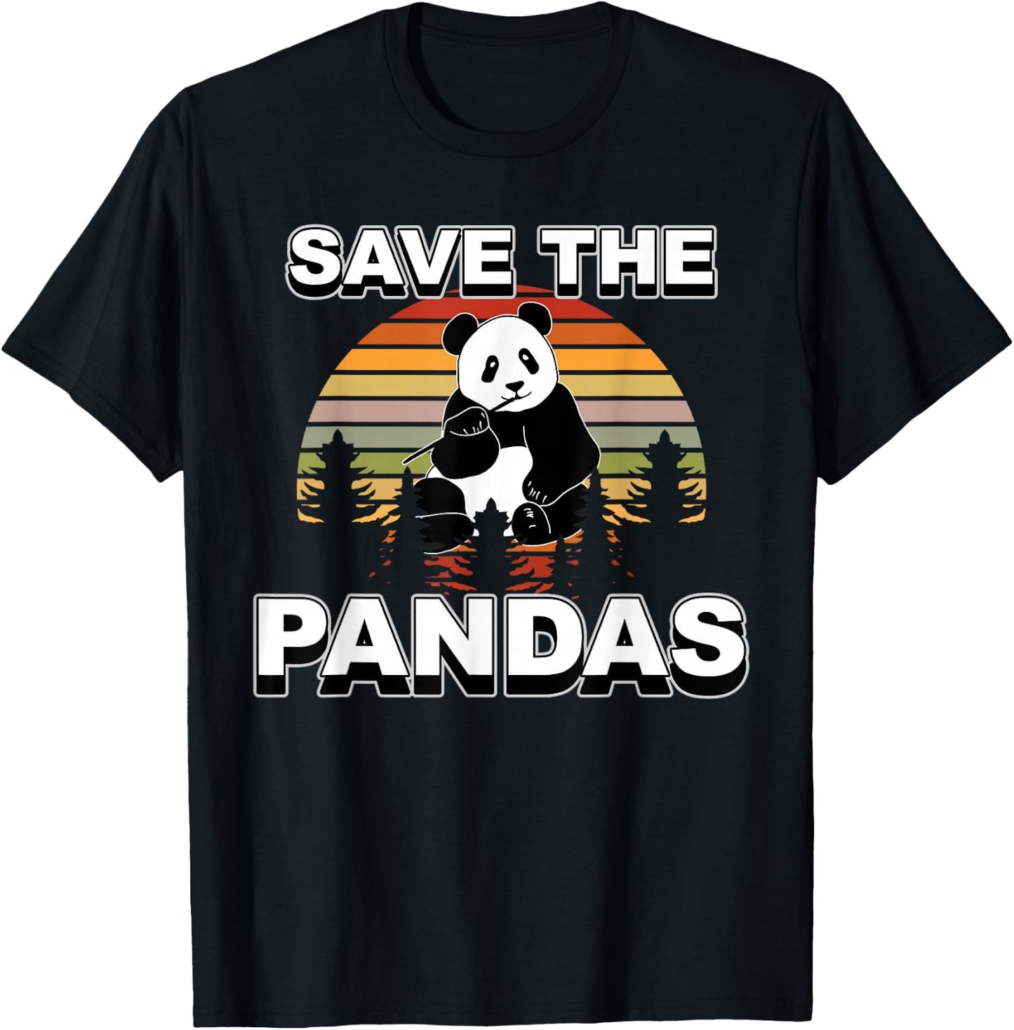Retro Vintage Animal Lover Save The Pandas T-Shirt - T-Shirt | Black