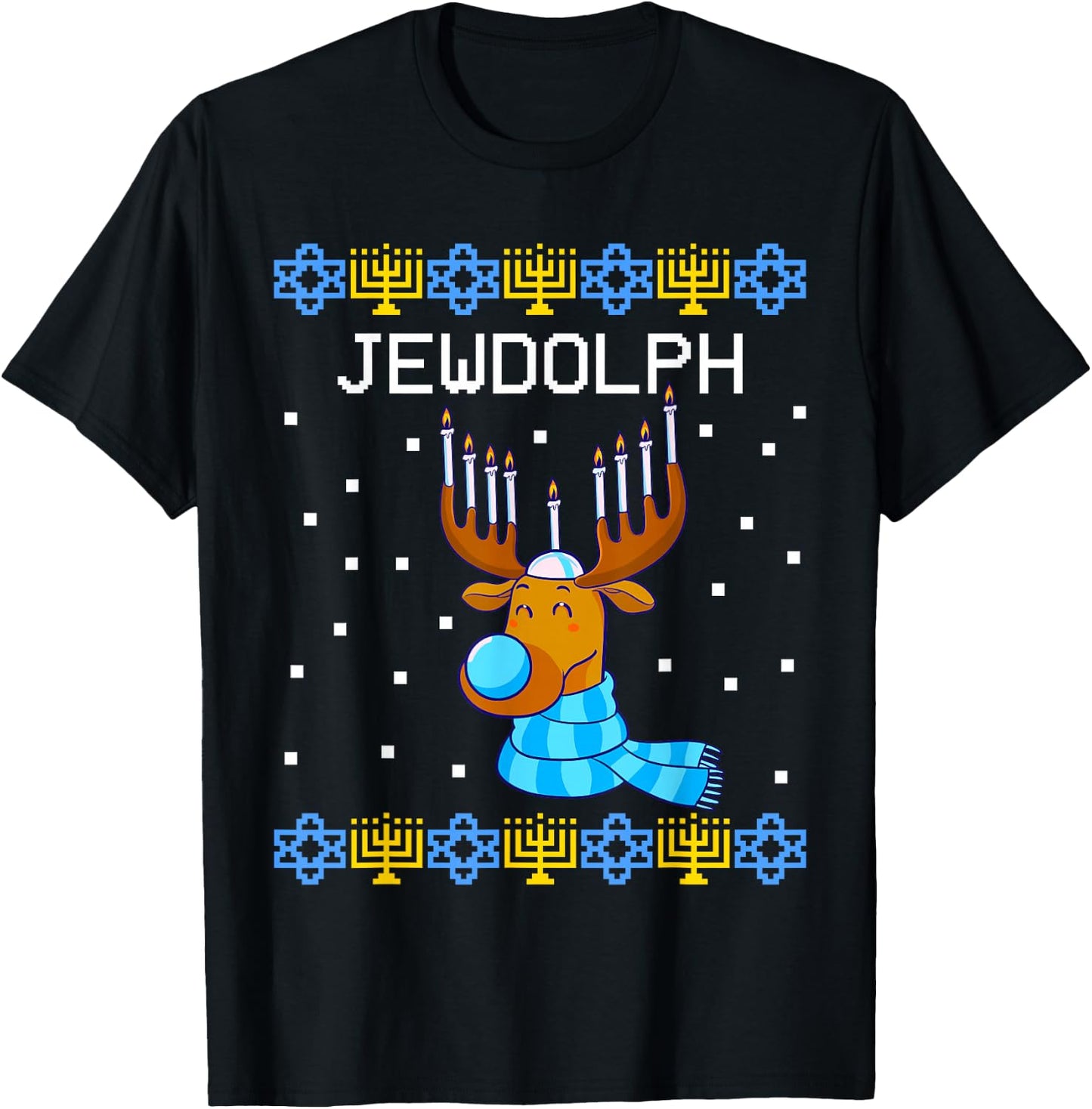 Jewdolph Ugly Hanukkah Sweater Reindeer Menorah Chanukah T-Shirt - T-Shirt | Black