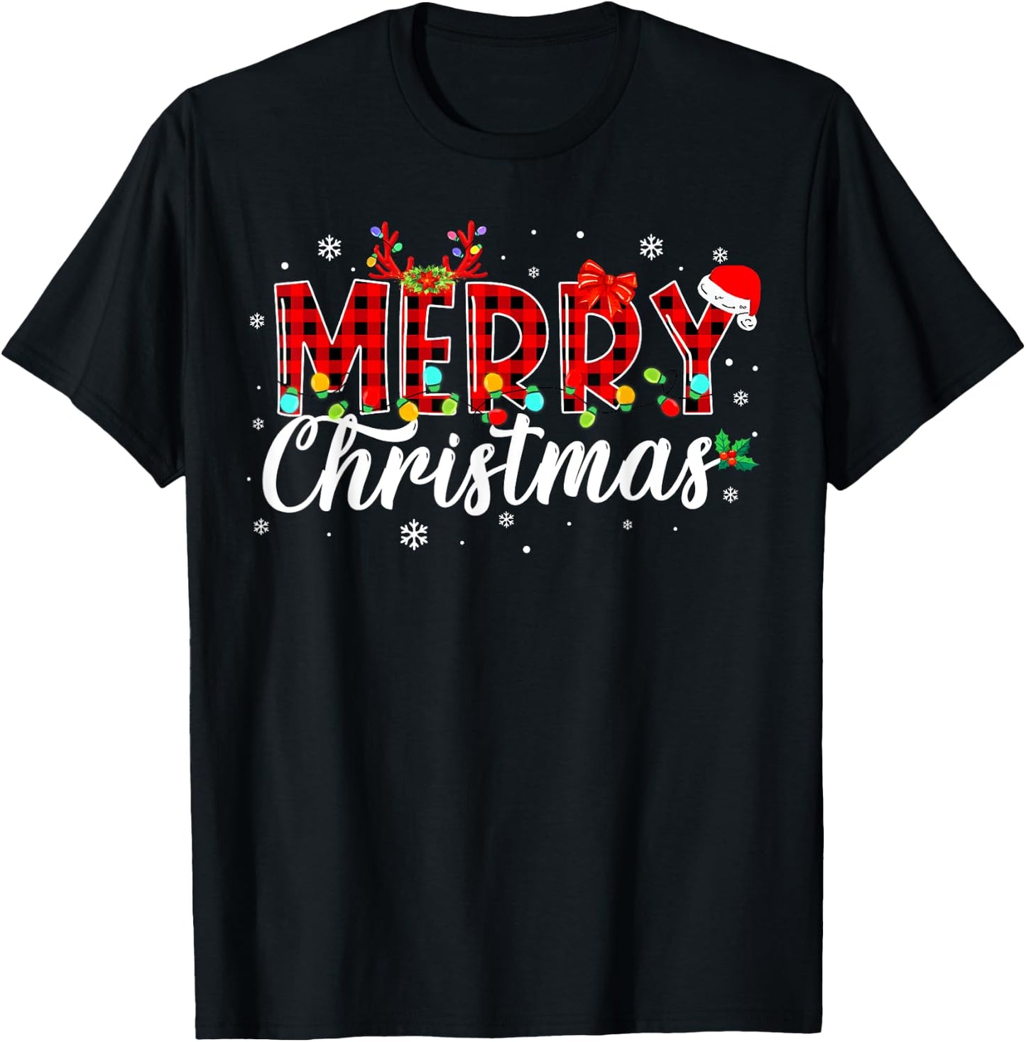 Merry Christmas Buffalo Plaid Red Santa Family Matching Xmas T-Shirt - T-Shirt | Black