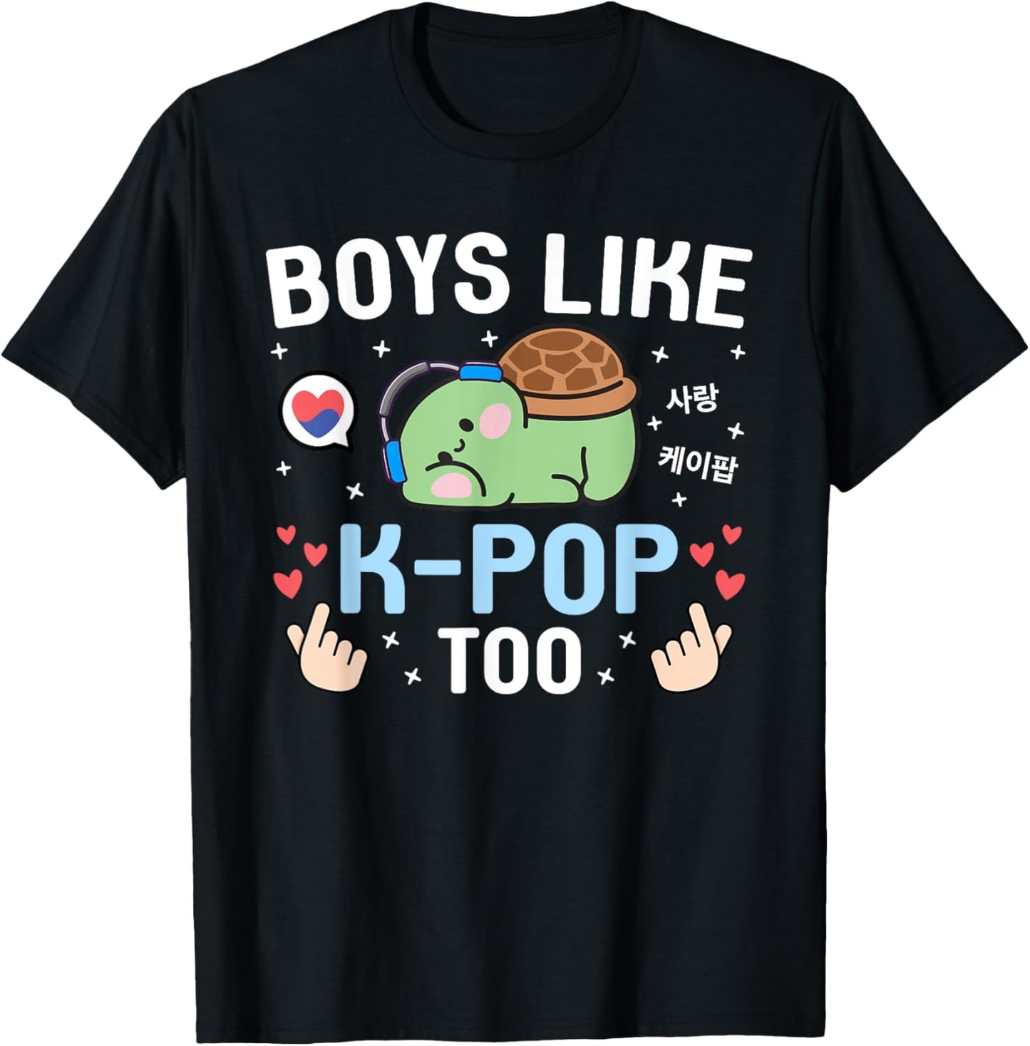 Boys Like K-Pop Too Cute Kawaii Turtle Korean Music K-Pop T-Shirt - T-Shirt | Black