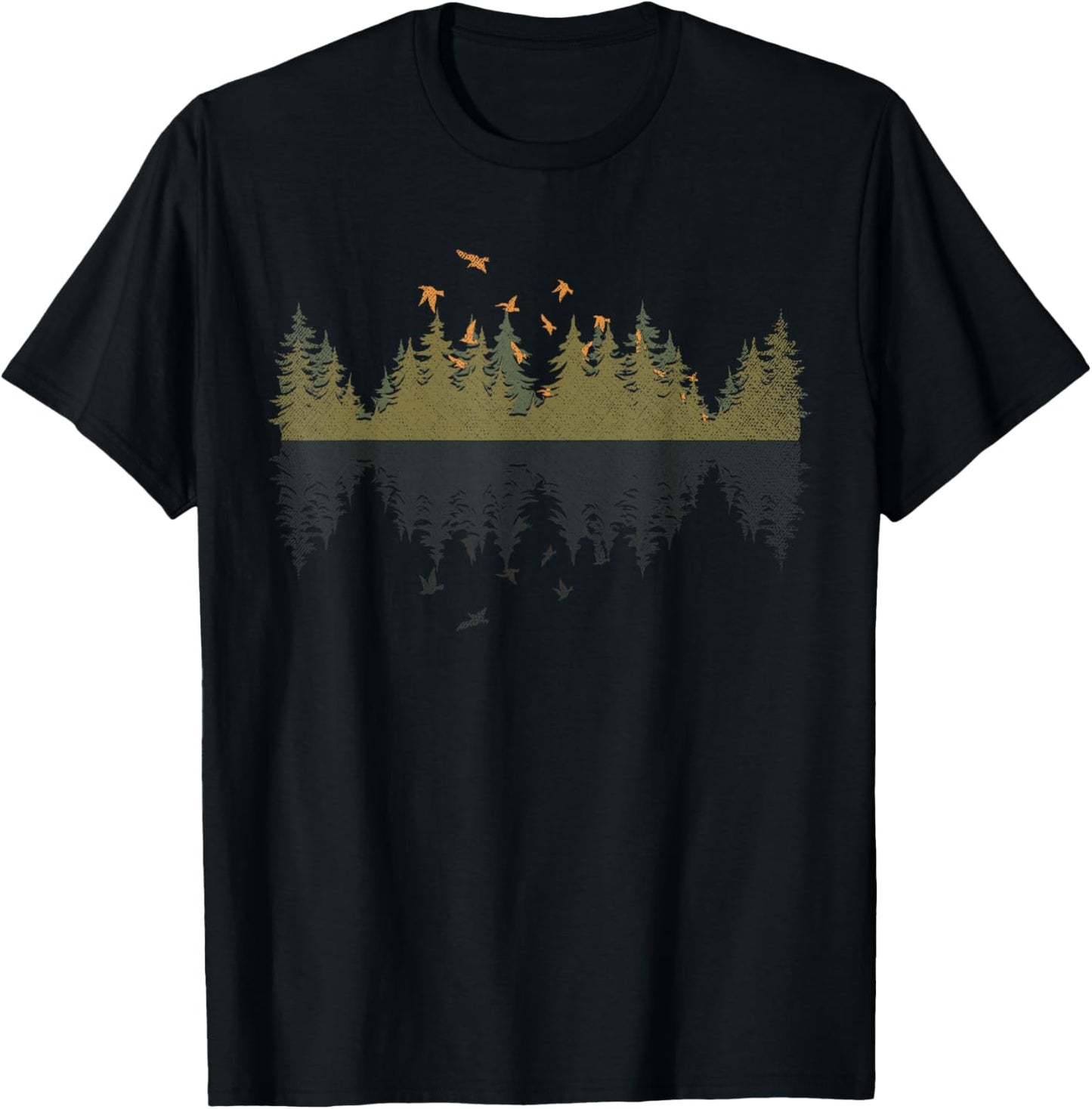 Bird Outdoors Forest Nature Trees Wildlife Reflection Forest T-Shirt - T-Shirt | Black