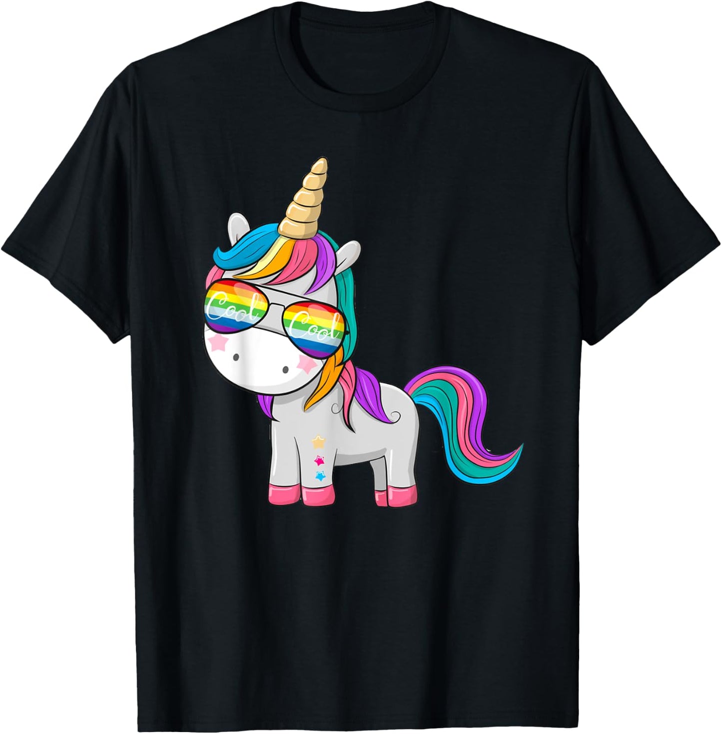 Unicorn with Cool Sunglasses T-Shirt - T-Shirt | Black