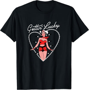 Funny Valentine Gettin' Lucky T-Shirt - T-Shirt | Black