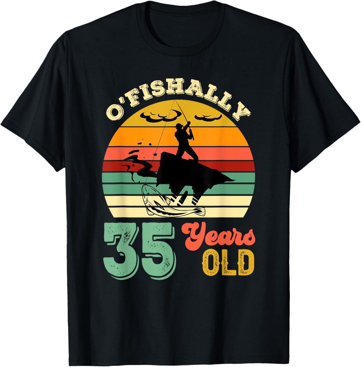 35 Years Old Thirty-Five Grandpa Fish 35th Birthday Fishing T-Shirt - T-Shirt | Black