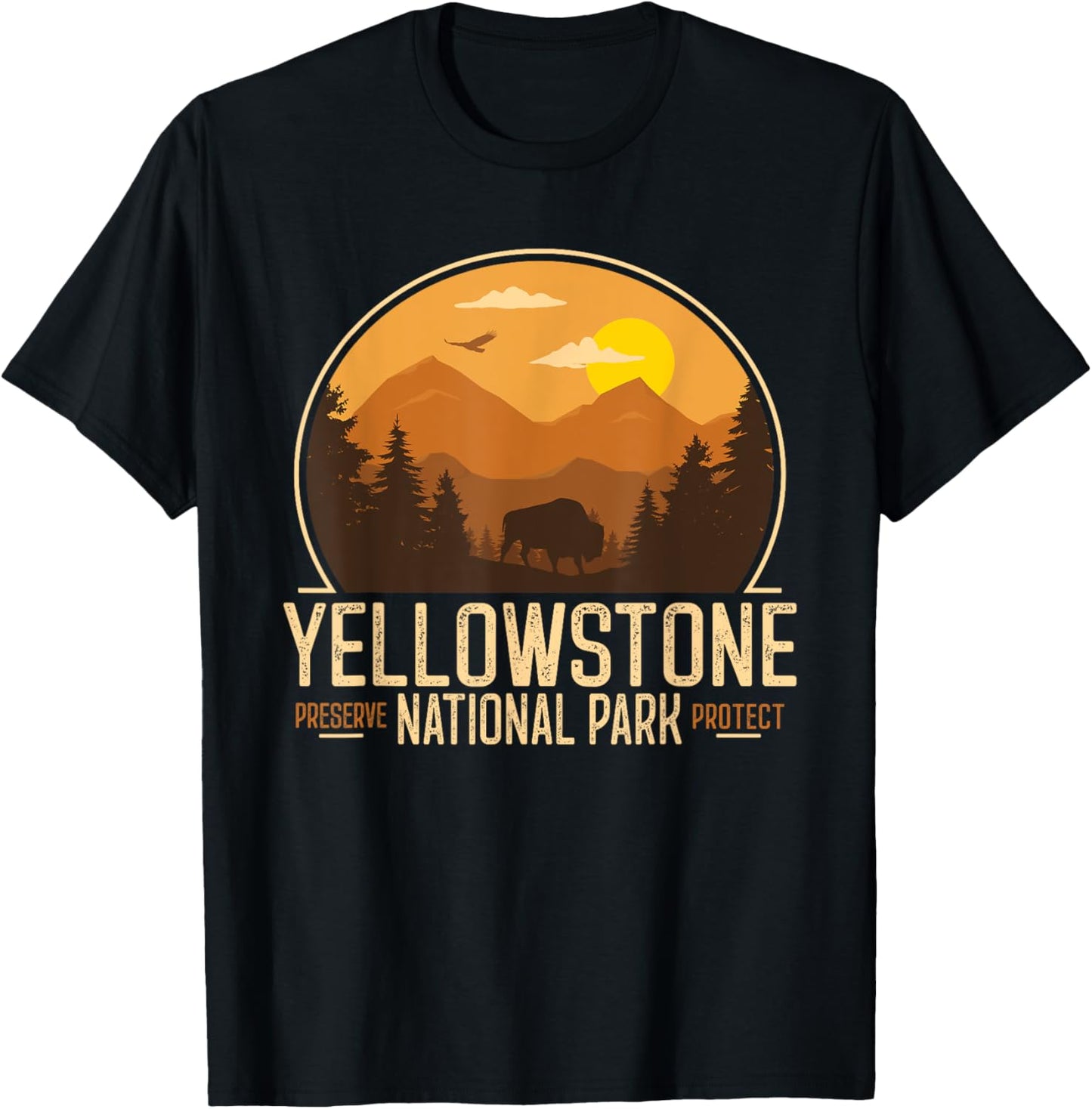 Yellowstone National Park Adventure Retro Vintage Hiking T-Shirt - T-Shirt | Black