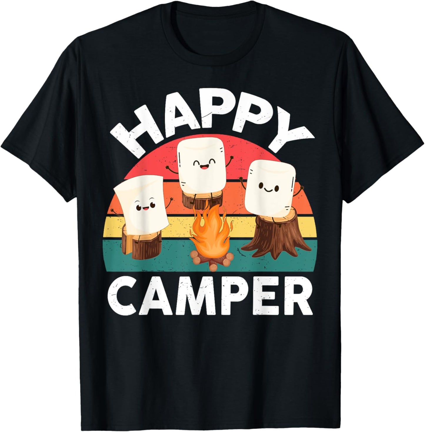 Happy Marshmallow Camper-Shirt Kids Toddler Boy Cute Camping T-Shirt - T-Shirt | Black