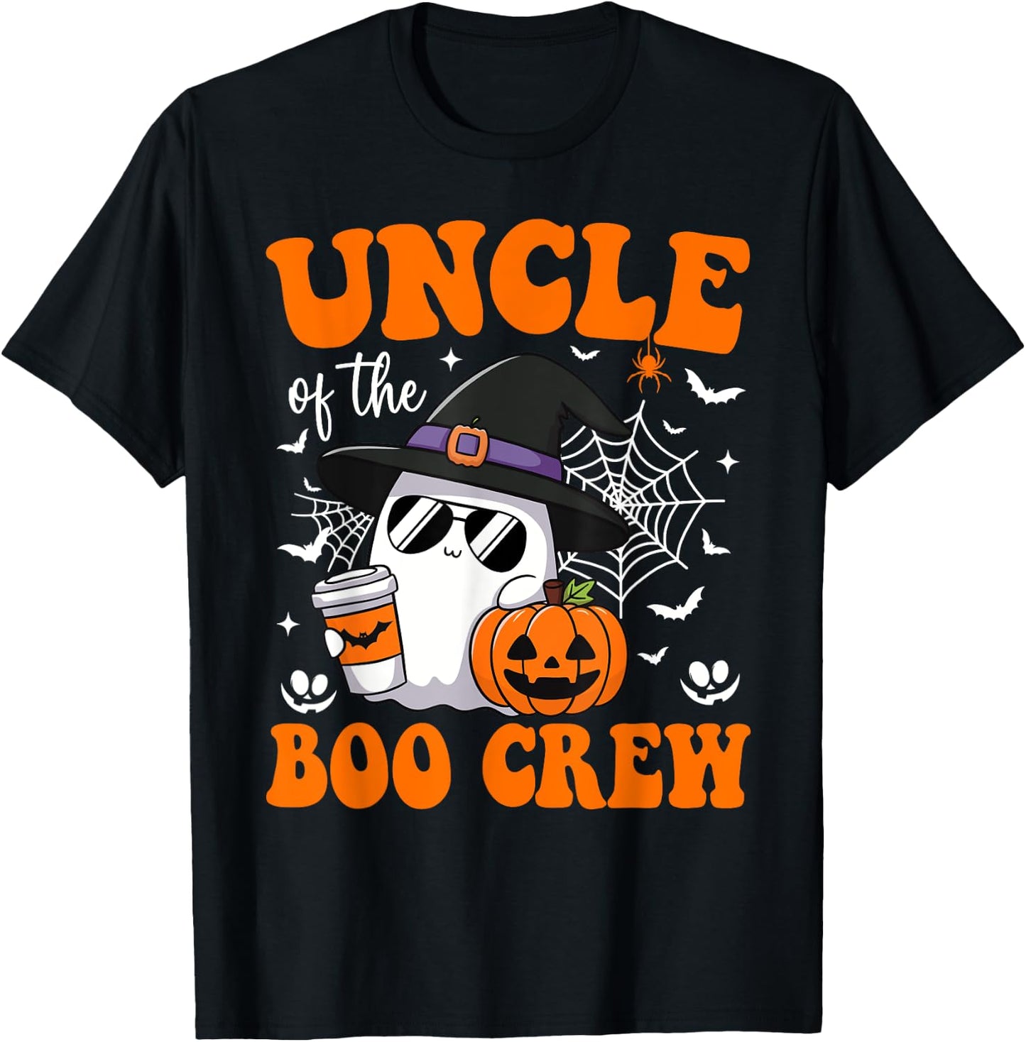 Uncle Boo Crew Groovy Ghost Matching Family Halloween T-Shirt - T-Shirt | Black