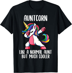 Unicorn Aunt Girl Birthday Party Apparel, AuntCorn Cute T-Shirt - T-Shirt | Black