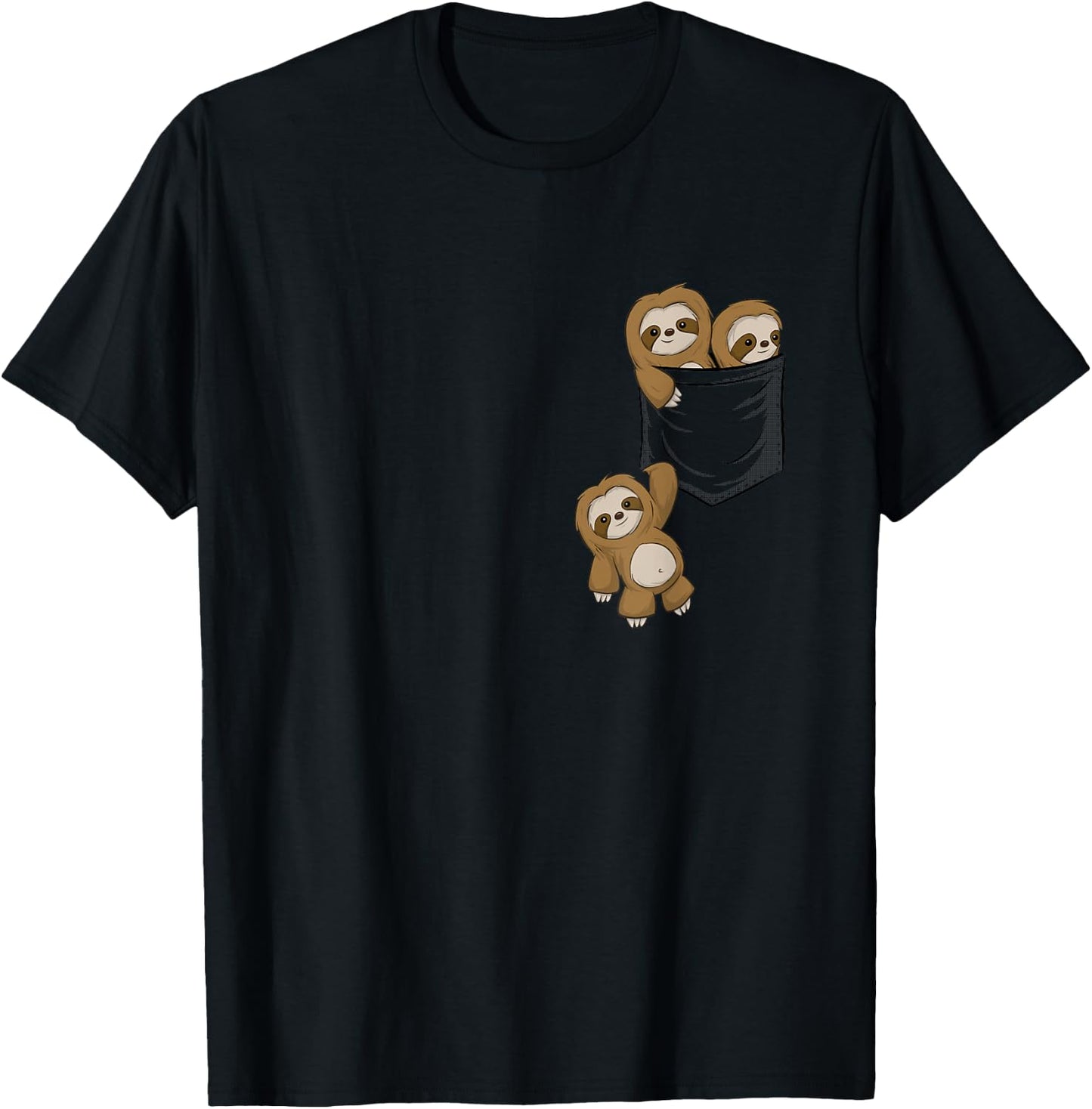 for Sloth Lovers Cute Kawaii Baby Sloths in Pocket T-Shirt - T-Shirt | Black