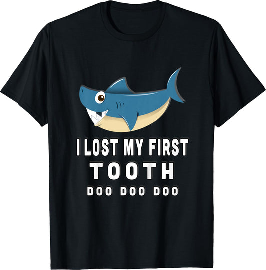 Kids Cute I Lost My First Tooth Shark Shirt T-Shirt - T-Shirt | Black