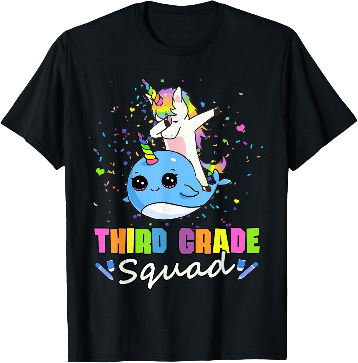Third Grade Squad Unicorn Narwhal Team 3rd Grade T-Shirt - T-Shirt | Black