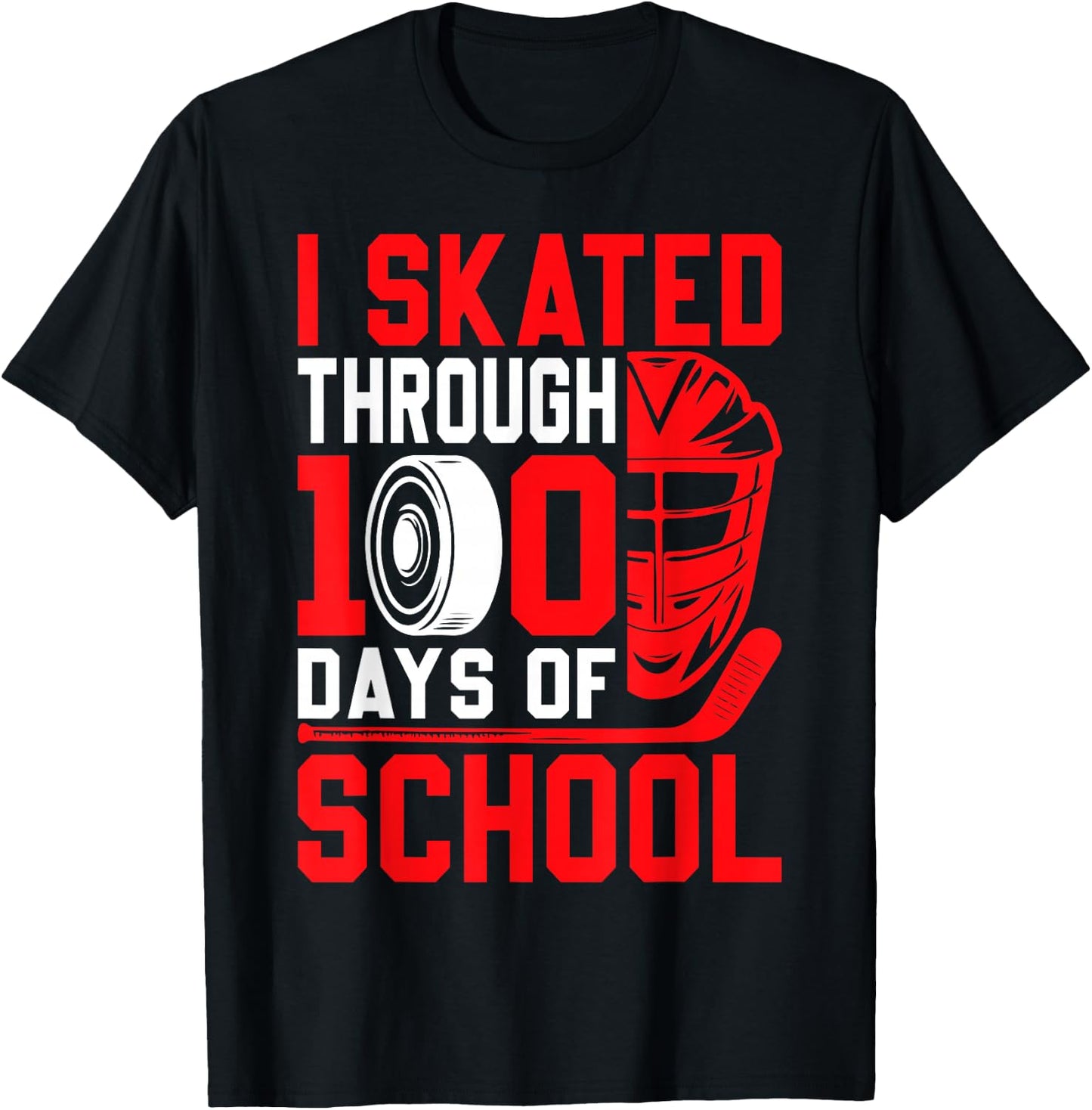 I Skated Through 100 Days of School Ice Hockey 100th Day T-Shirt - T-Shirt | Black