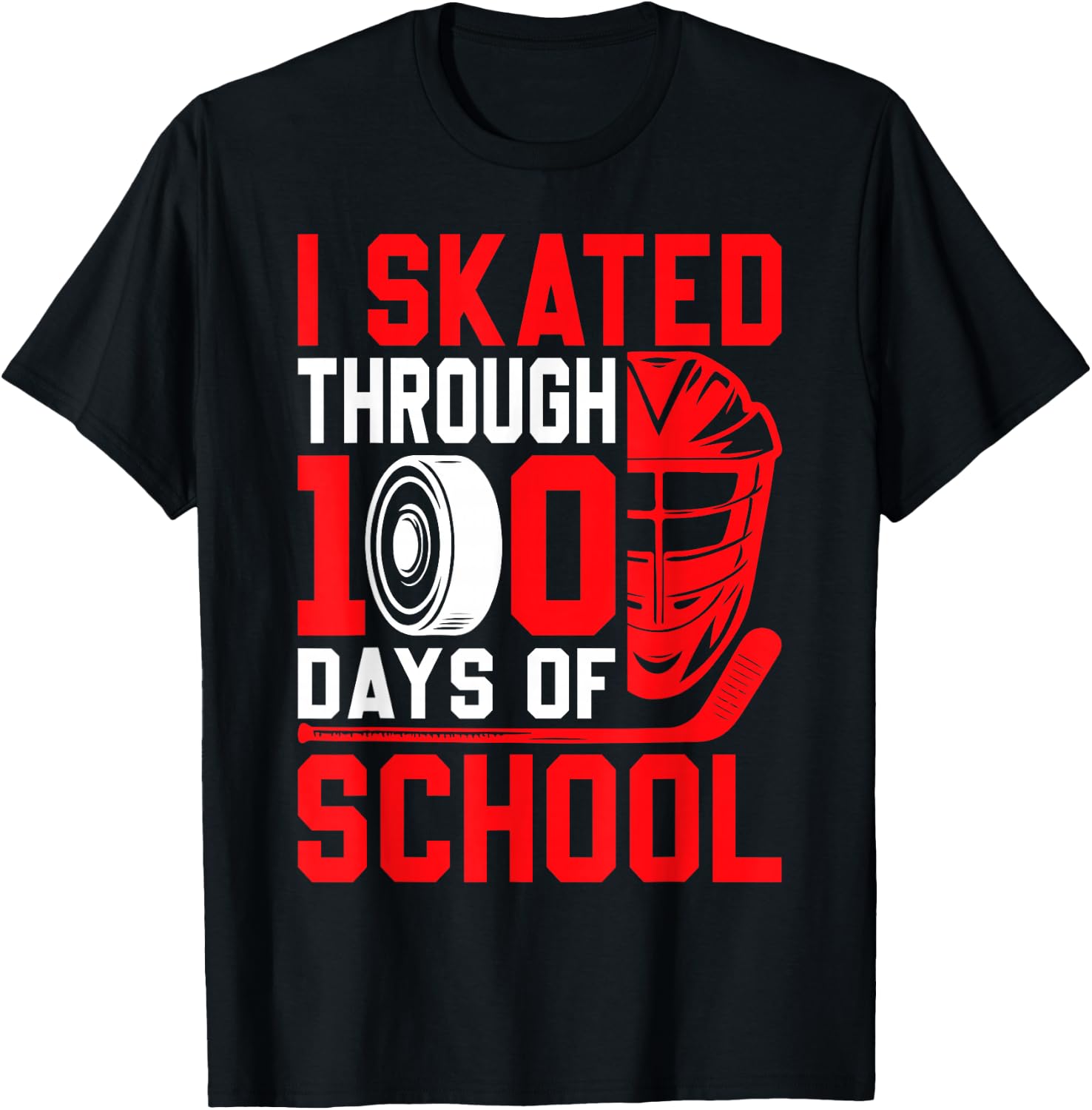 I Skated Through 100 Days of School Ice Hockey 100th Day T-Shirt - T-Shirt | Black