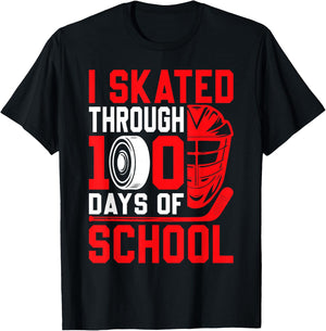 I Skated Through 100 Days of School Ice Hockey 100th Day T-Shirt - T-Shirt | Black