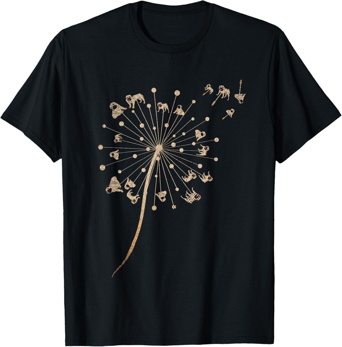 Dog Breed Pug Dog Lover Cute Pet Animal Dandelion Pug T-Shirt - T-Shirt | Black