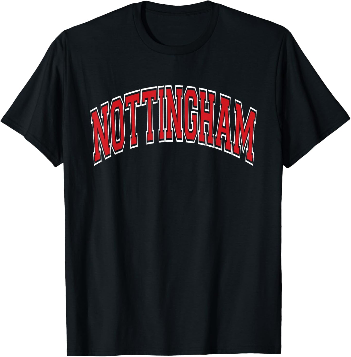 Nottingham Arched Style Red Text T-Shirt - T-Shirt | Black