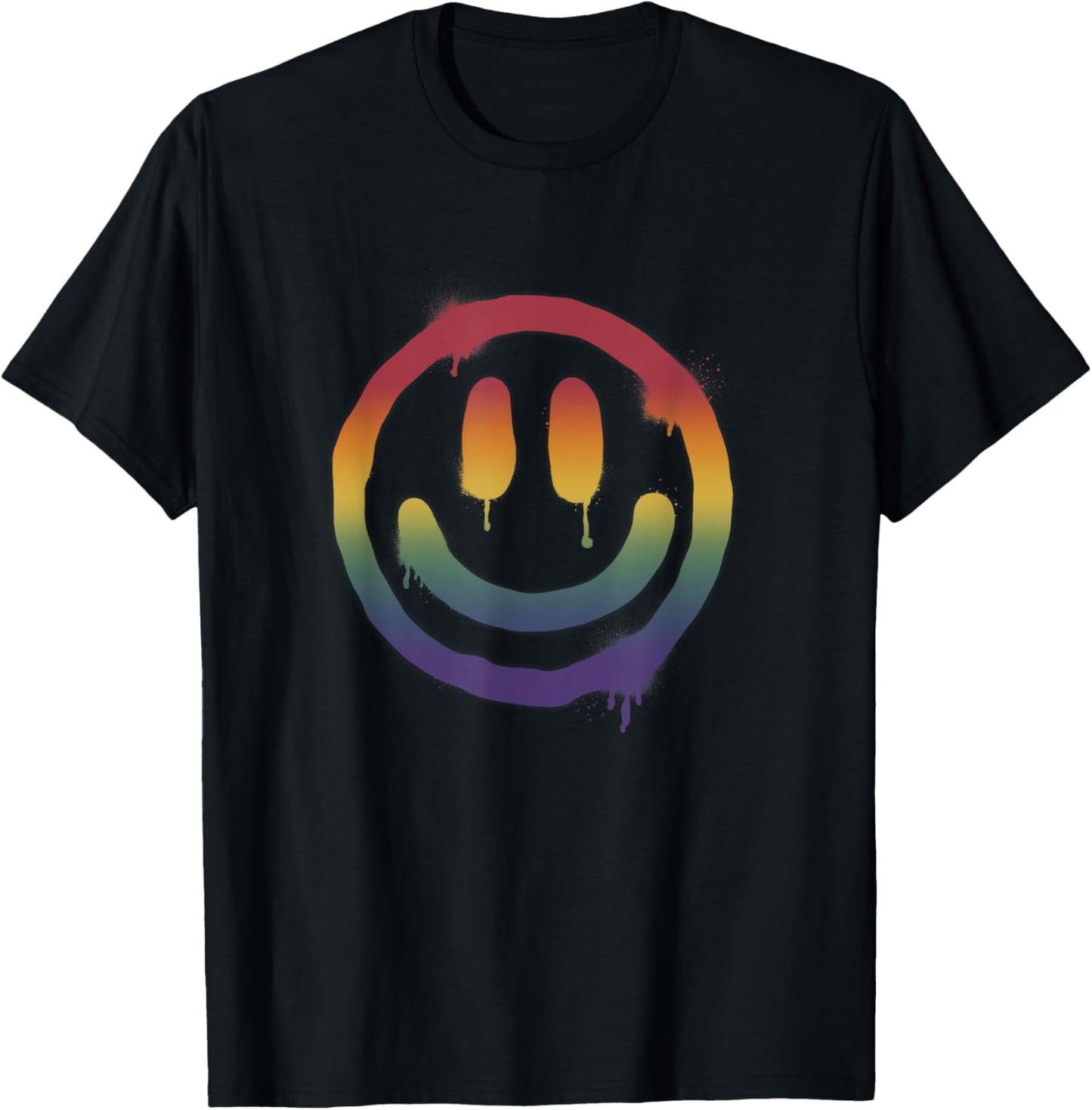 Happy Face Rainbow Graffiti Smiley T-Shirt - T-Shirt | Black