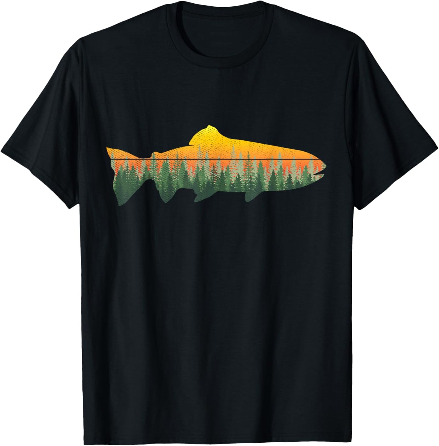 Retro Trout Fly Fishing Outdoor Nature Forest Fisherman T-Shirt - T-Shirt | Black