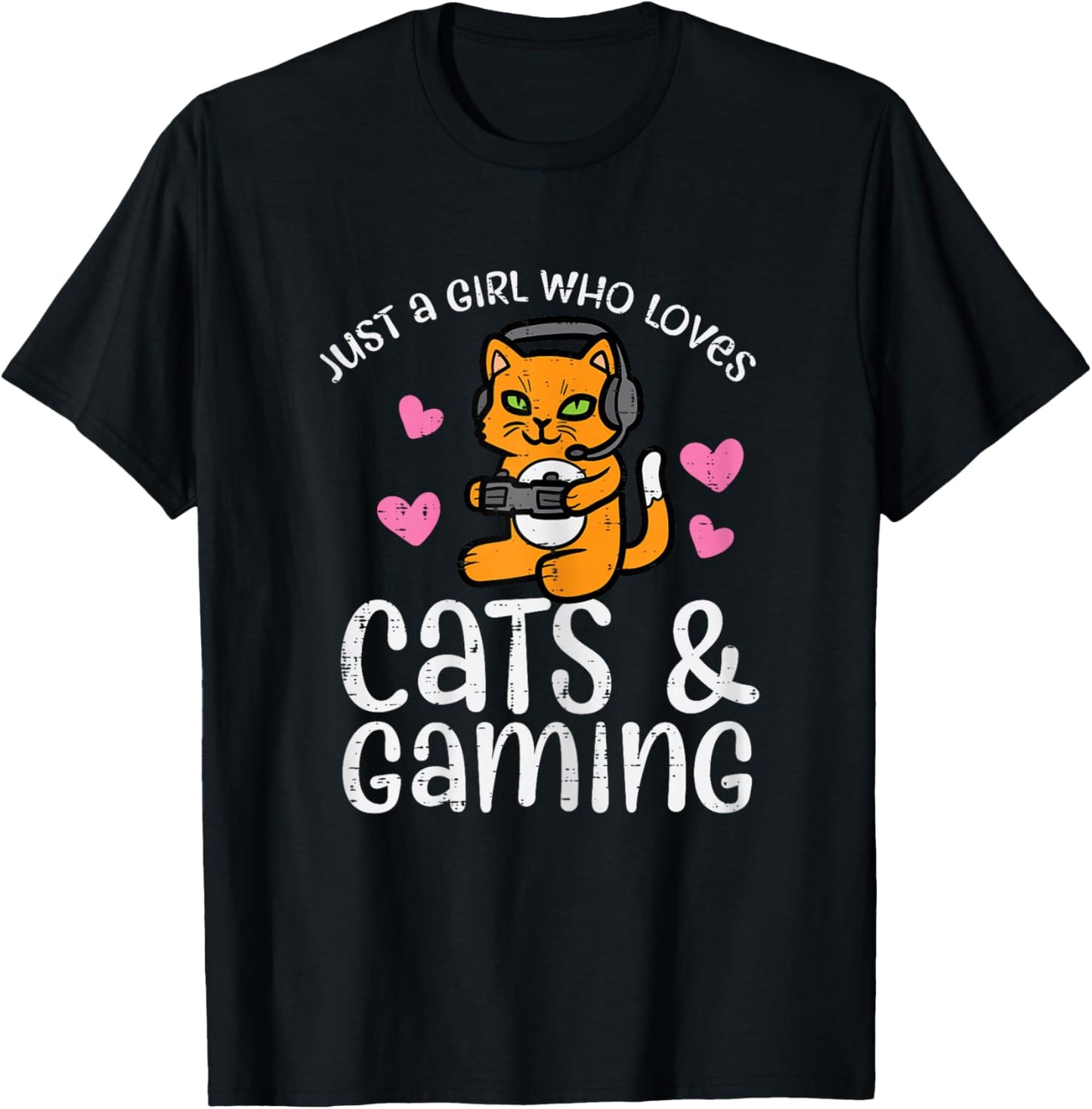 Just Girl Who Loves Cats Gaming Cute Gamer Women Girls Kids T-Shirt - T-Shirt | Black