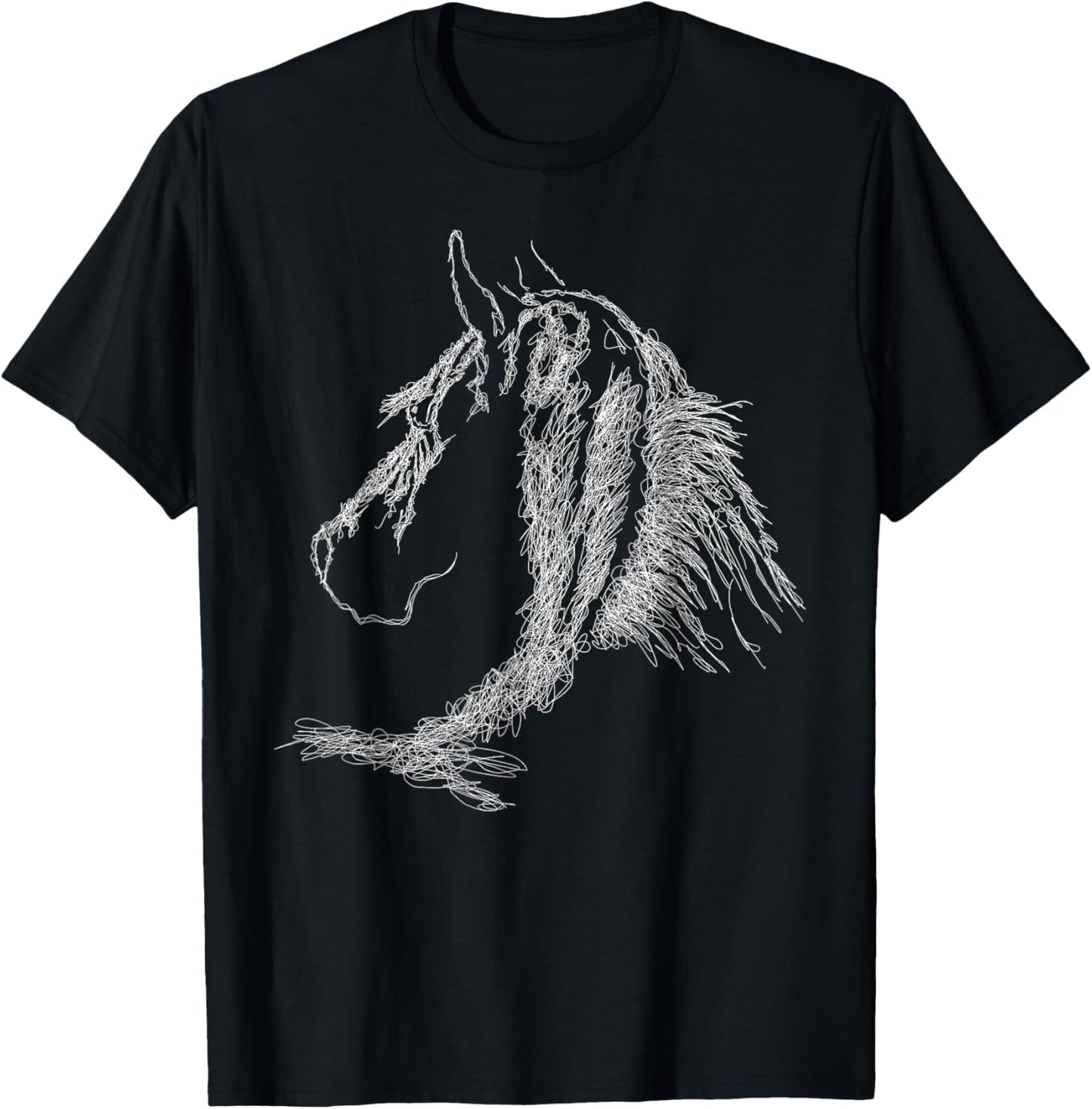 Horse Head Scribble Black Art Face for Lover Horses Taming T-Shirt - T-Shirt | Black