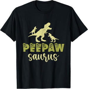 Vintage Peepawsaurus Fathers day Dad Papa Grandpa Dinosaurs T-Shirt - T-Shirt | Black