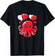 Octopus With Heart Balloons Adorable Valentines Day T-Shirt - T-Shirt | Black