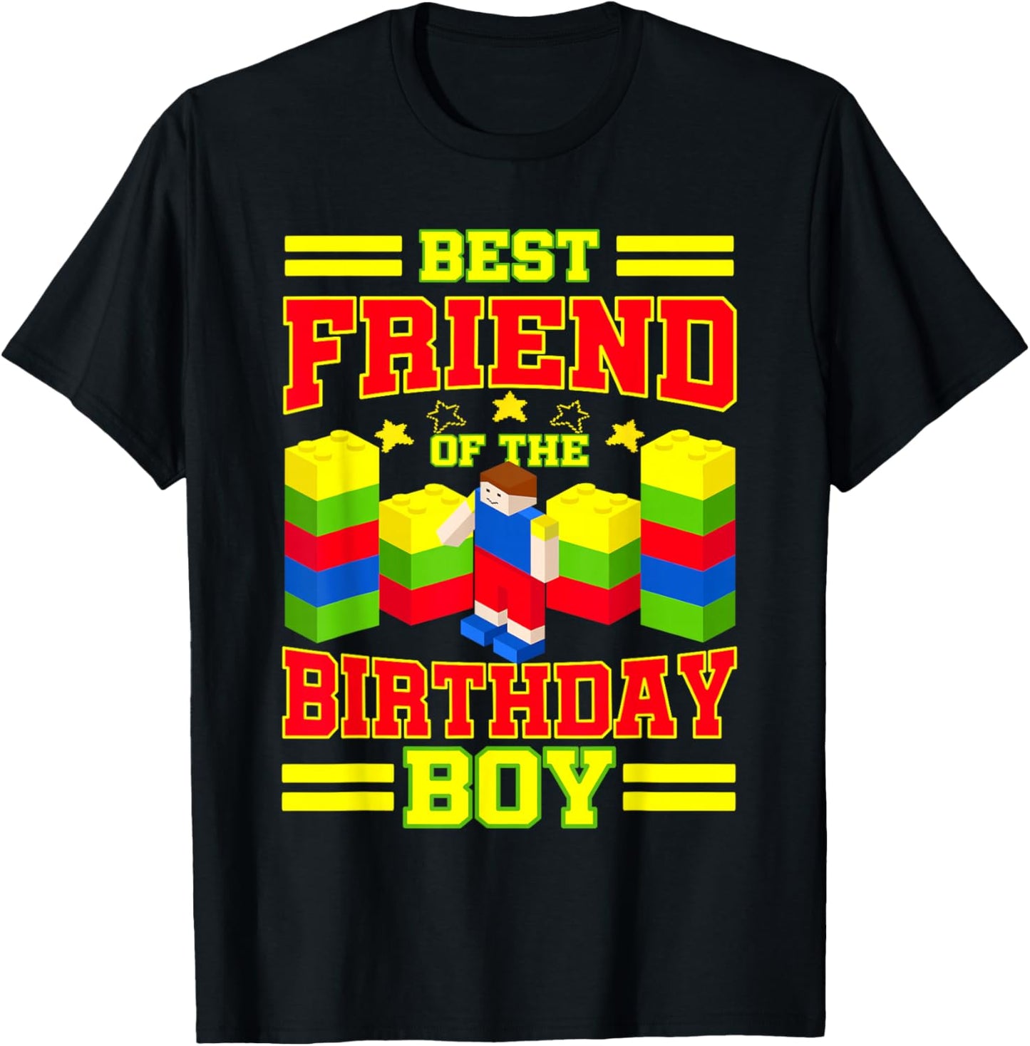 Best Friend Of The Birthday Boy Bricks Master Builder Family T-Shirt - T-Shirt | Black