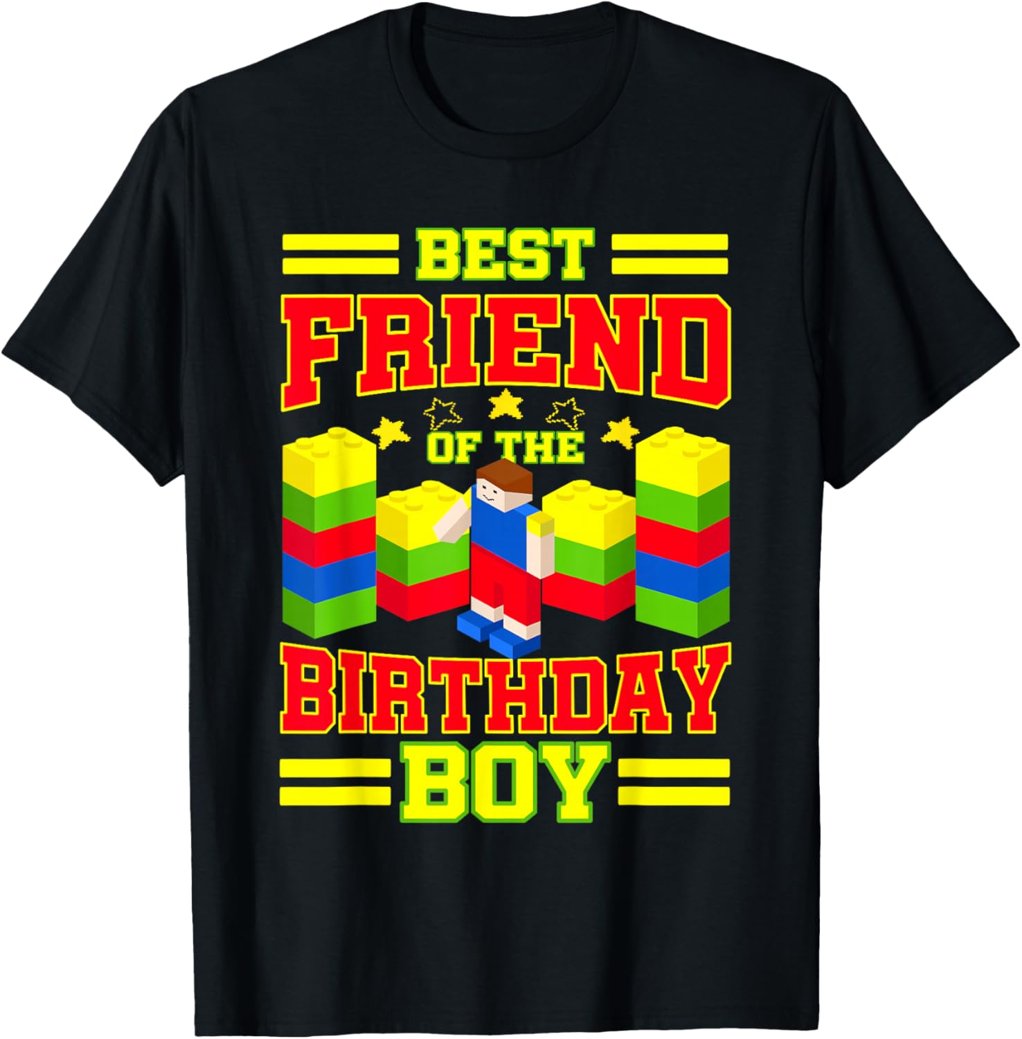Best Friend Of The Birthday Boy Bricks Master Builder Family T-Shirt - T-Shirt | Black