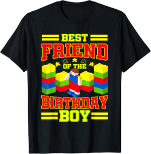 Best Friend Of The Birthday Boy Bricks Master Builder Family T-Shirt - T-Shirt | Black
