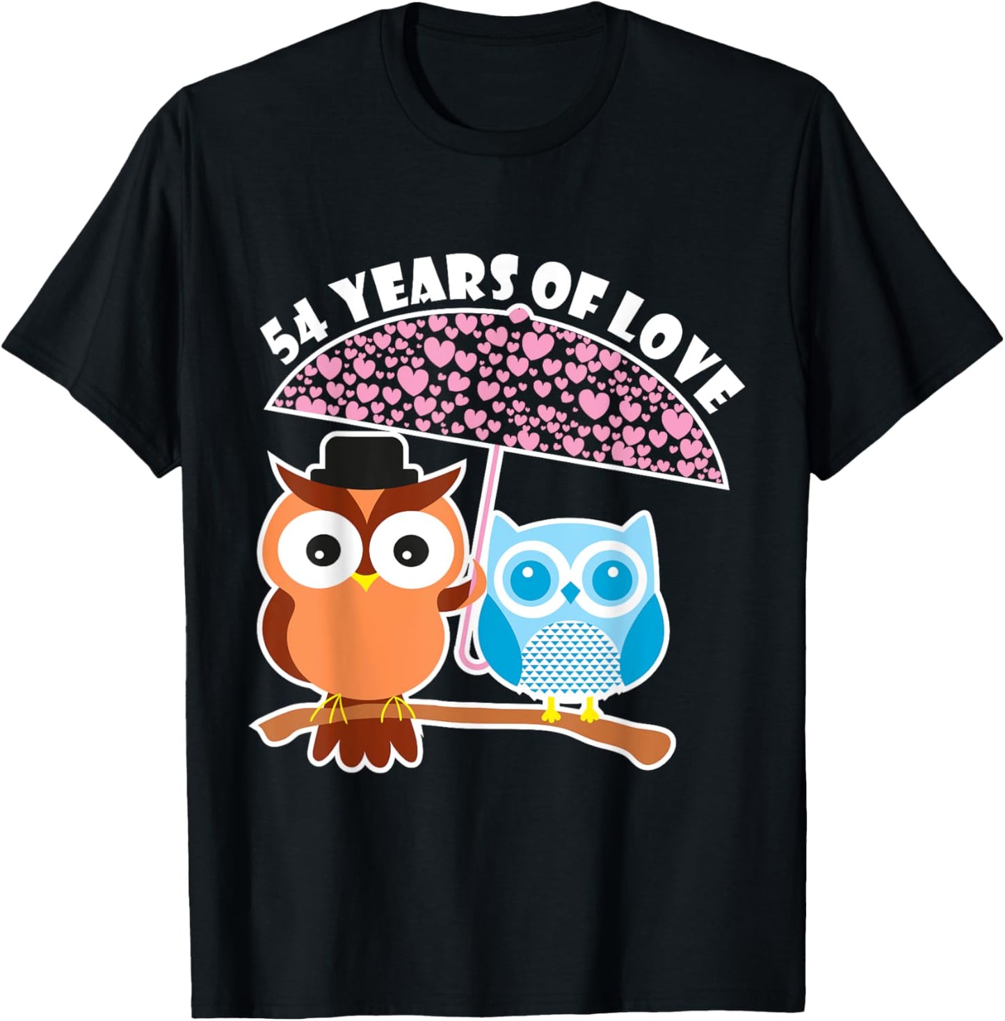 54 Years Of Love - 54th Anniversary Owl Cute Couples T-Shirt - T-Shirt | Black