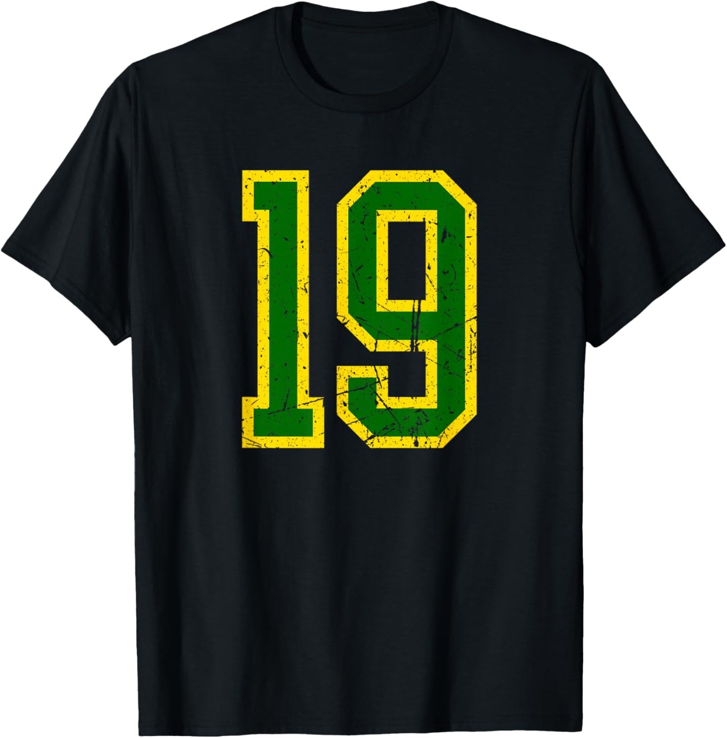 Distressed Green Yellow Sports Team Number 19 T-Shirt - T-Shirt | Black