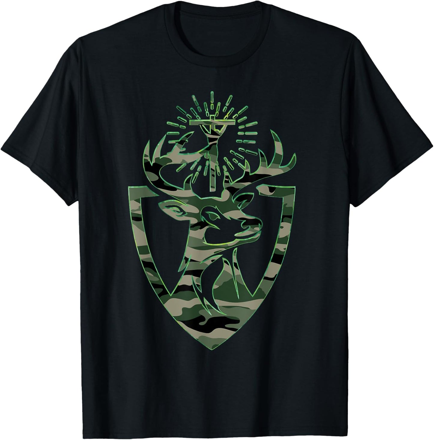 Hubert Hubertus Patron Saint of Hunters Stag Camo Men T-Shirt - T-Shirt | Black