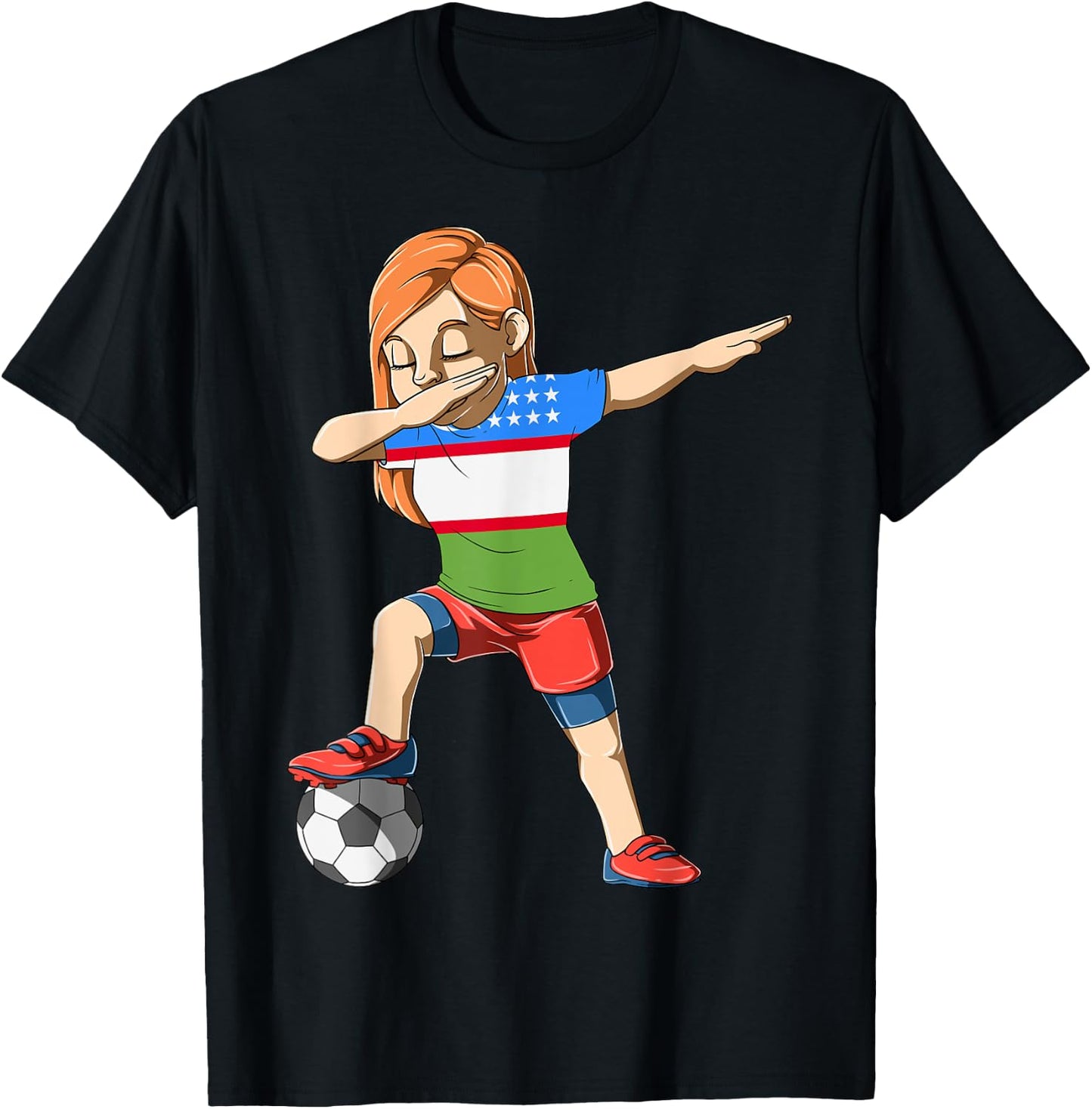 Dabbing Soccer Girl Uzbekistan Jersey Uzbek T-Shirt - T-Shirt | Black