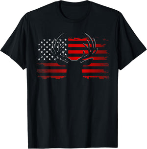 American Flag Outdoor Clothing - Antlers Deer T-Shirt - T-Shirt | Black