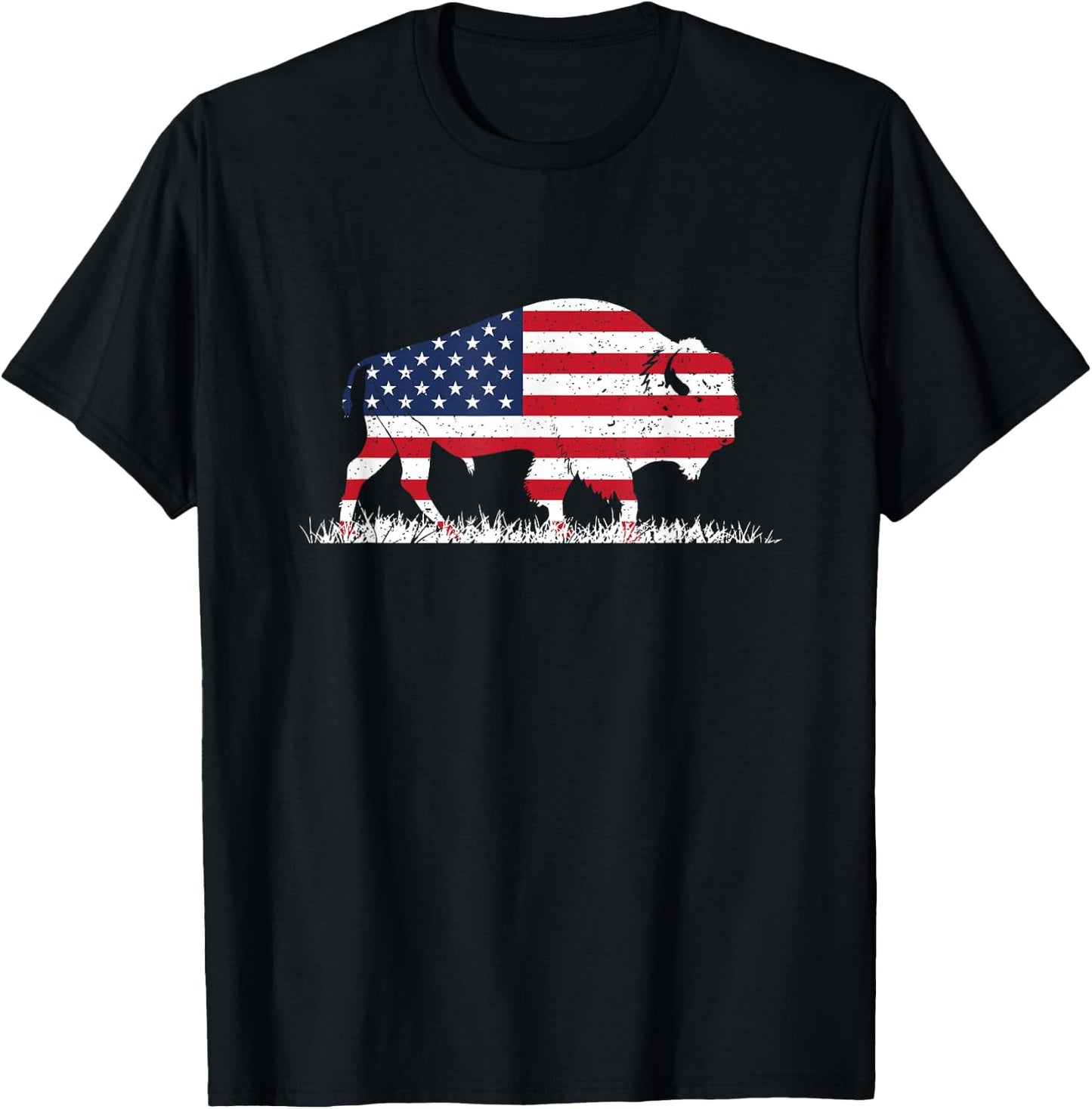 US Flag Buffalo Wildlife Animal Gift Buffalo T-Shirt - T-Shirt | Black