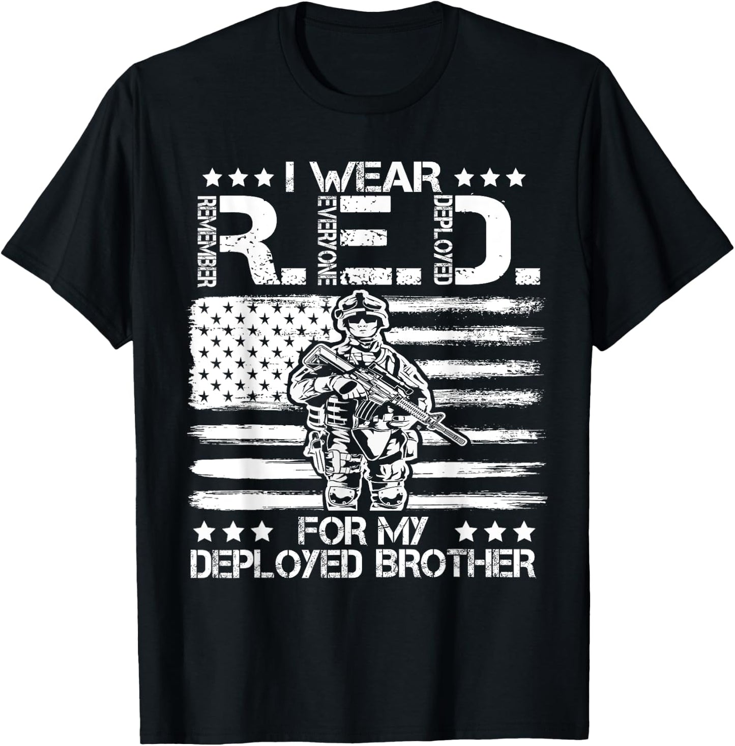I Wear RED For My Brother Remember Everyone Deployed Gift T-Shirt - T-Shirt | Black