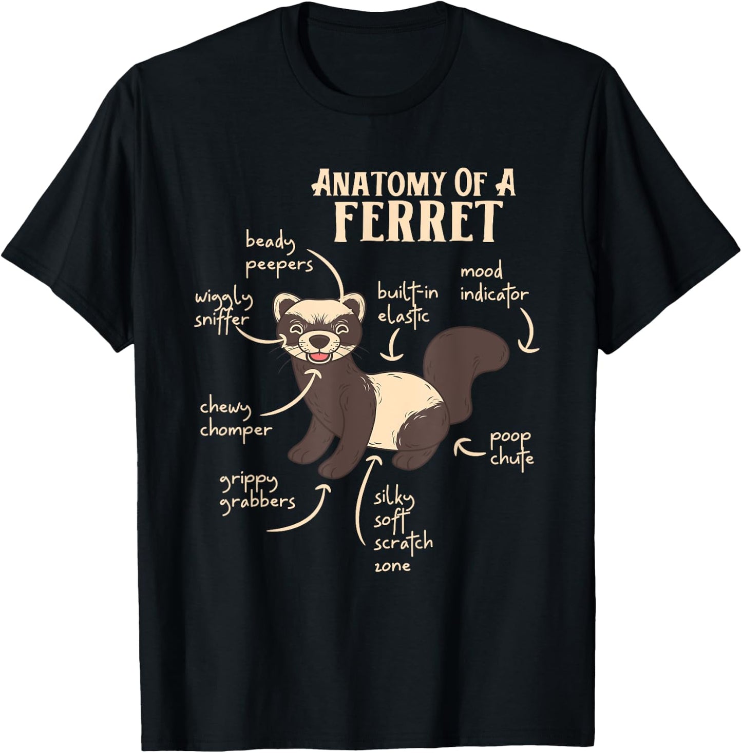 Ferret Anatomy Funny Animal Lover Polecat Paw Pet Owner Gift Men Women Kids T-Shirt - T-Shirt | Black