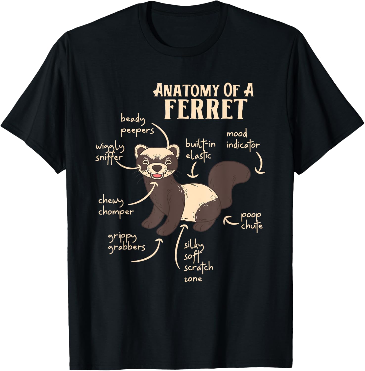 Ferret Anatomy Funny Animal Lover Polecat Paw Pet Owner Gift Men Women Kids T-Shirt - T-Shirt | Black