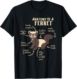 Ferret Anatomy Funny Animal Lover Polecat Paw Pet Owner Gift Men Women Kids T-Shirt - T-Shirt | Black
