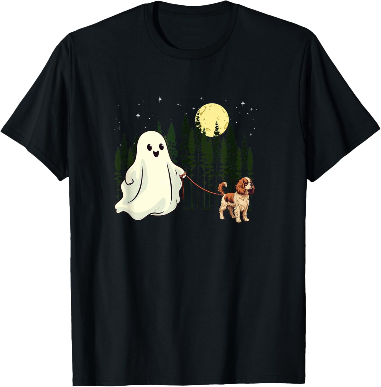 Cavalier King Charles Spaniel Walking Ghost Halloween Funny T-Shirt - T-Shirt | Black