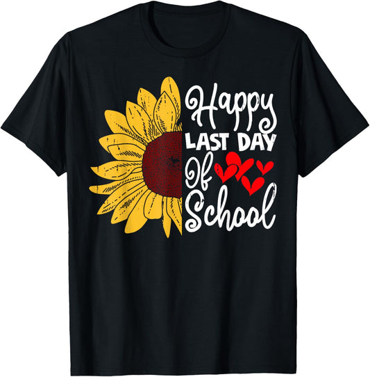 Happy Last Day of School Teachers Student Sunflower Design T-Shirt - T-Shirt | Black