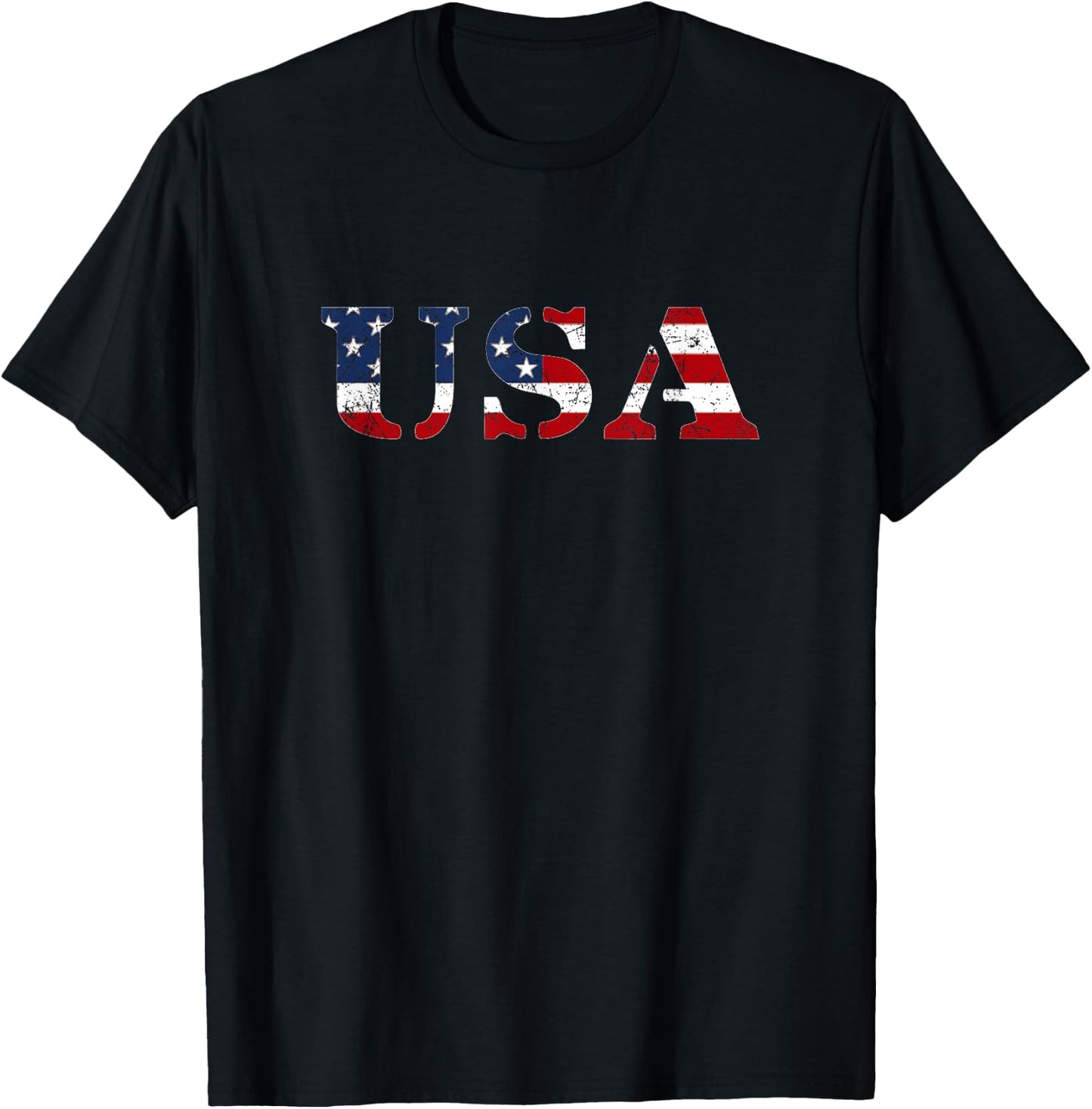 USA Distressed US Flag Patriotic Fourth of July America T-Shirt - T-Shirt | Black