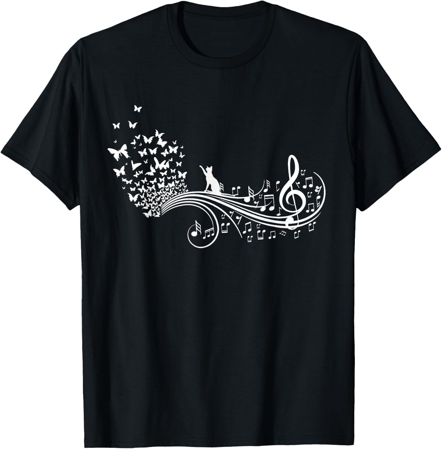 Music Notes and Butterflies Symphony T-Shirt - T-Shirt | Black