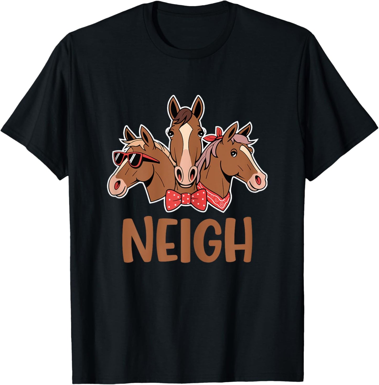 Neigh Funny Horse Lovers Cartoon Design Men Women Teen Kids T-Shirt - T-Shirt | Black