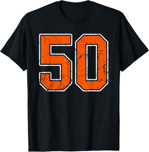 Distressed Orange White Number 50 Jersey Player Uniform #50 T-Shirt - T-Shirt | Black