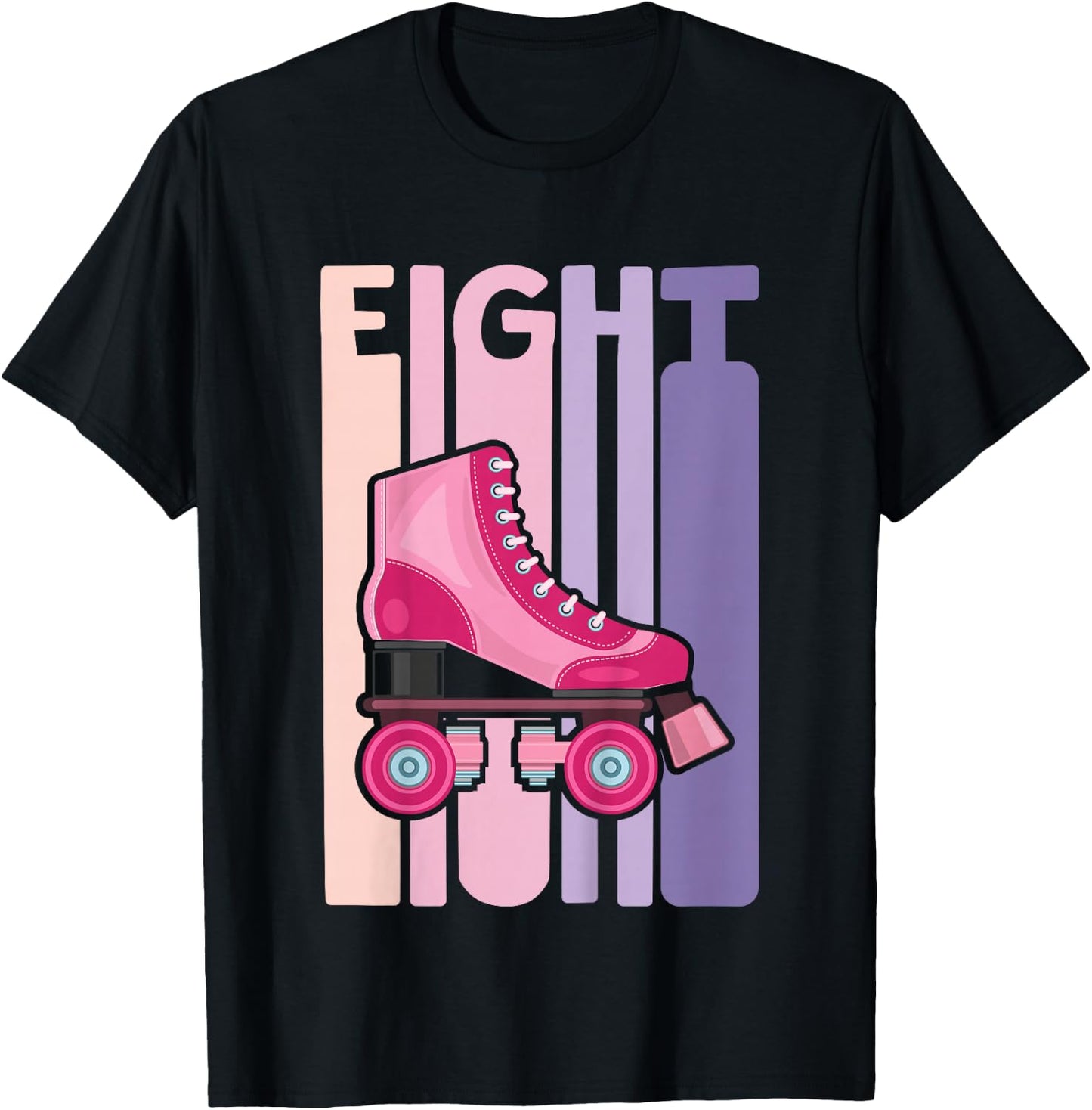 8 Year Old Cute Roller Skating Birthday Girl 8th B-day T-Shirt - T-Shirt | Black