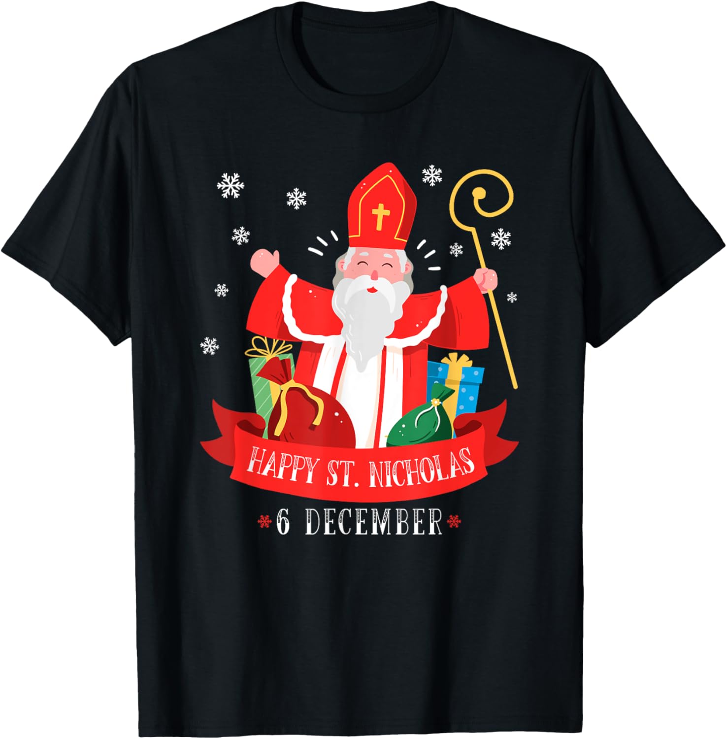 The Best Christmas Designs Happy St. Nicholas December 6th Feast Day Europe Celebration T-Shirt - T-Shirt | Black